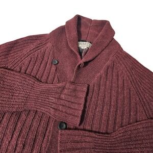 Duluth Trading Co Mens Shawl Collar Cardigan Sweater Burgundy Wool Blend M